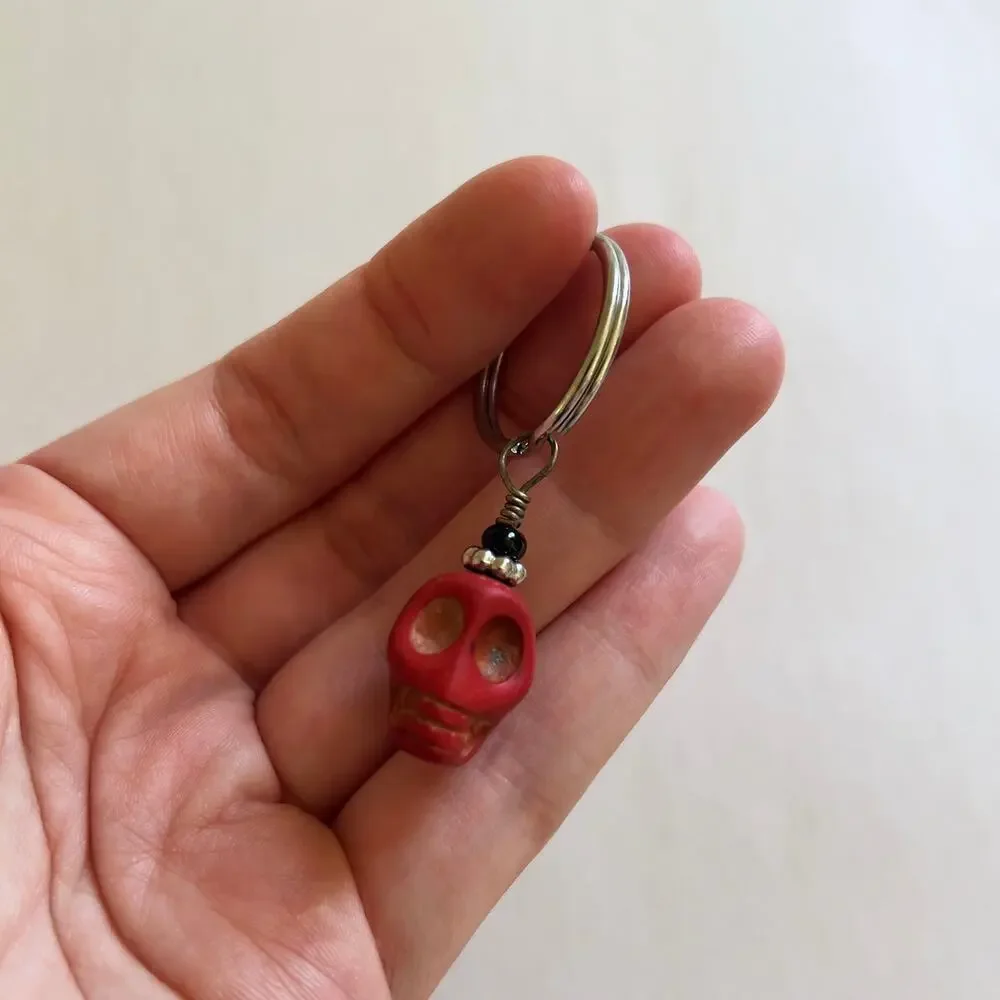 Red Halloween Mini Skull Keychain Key Ring Handmade Accessories